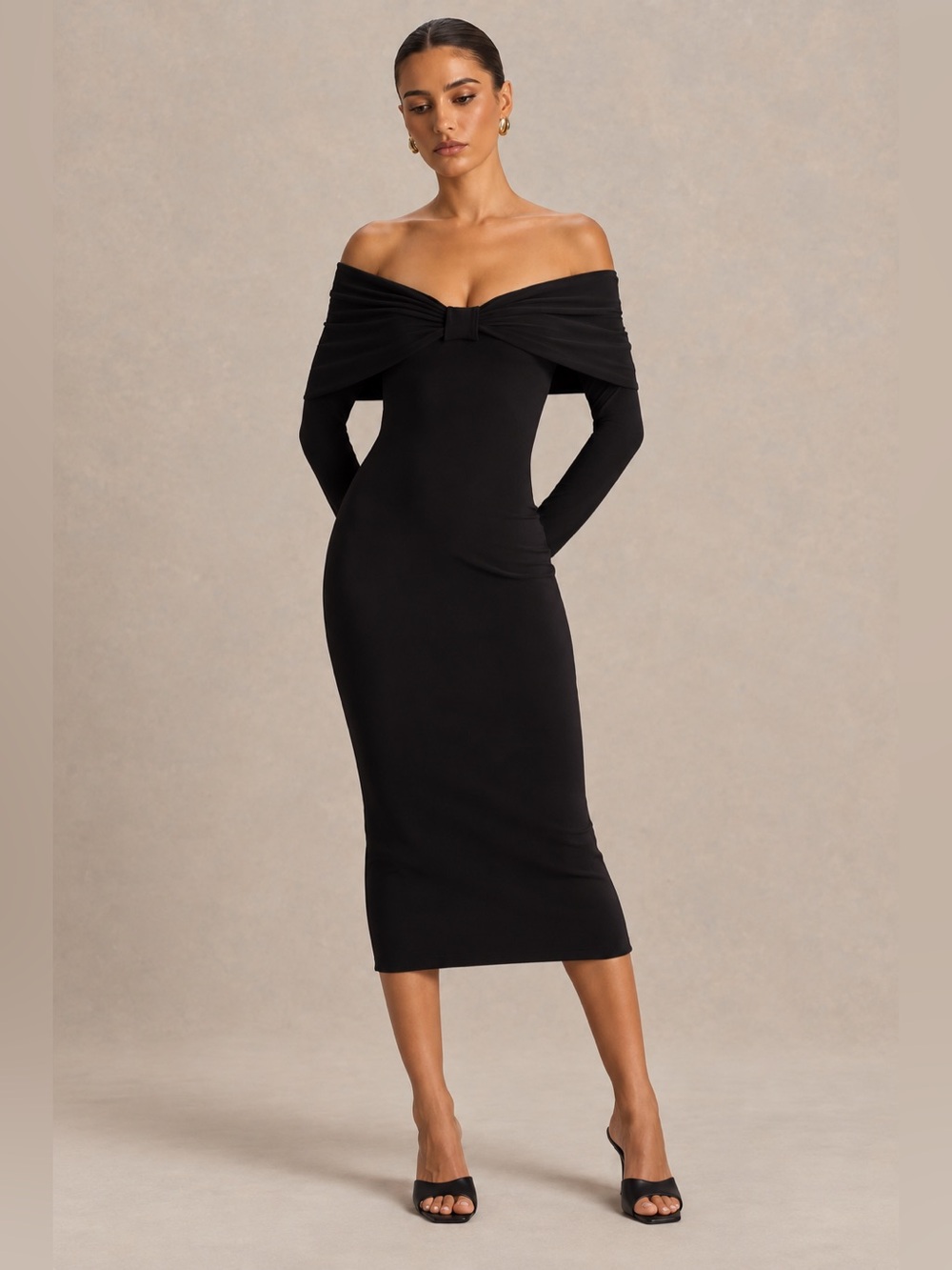 Club L London SPARK Black Bardot-Neck Maxi Dress With Bow Detail NWT Size 10 NWT